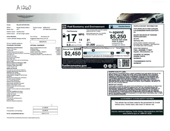 Used 2017 Aston Martin Rapide S Sedan for sale Sold at Rolls-Royce Motor Cars Greenwich in Greenwich CT 06830 23