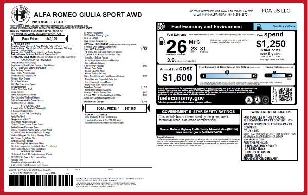 New 2018 Alfa Romeo Giulia Sport Q4 for sale Sold at Rolls-Royce Motor Cars Greenwich in Greenwich CT 06830 2