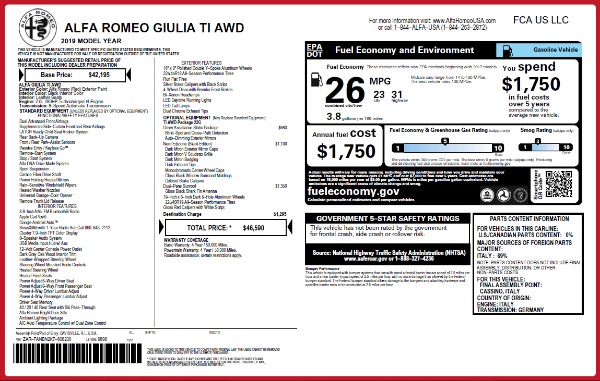 New 2019 Alfa Romeo Giulia Ti Q4 for sale $46,590 at Rolls-Royce Motor Cars Greenwich in Greenwich CT 06830 21