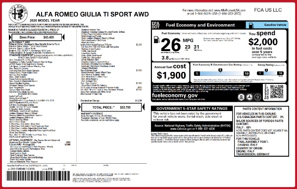 New 2020 Alfa Romeo Giulia Ti Sport Q4 for sale Sold at Rolls-Royce Motor Cars Greenwich in Greenwich CT 06830 2