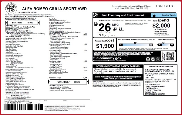 New 2020 Alfa Romeo Giulia Sport Q4 for sale Sold at Rolls-Royce Motor Cars Greenwich in Greenwich CT 06830 2