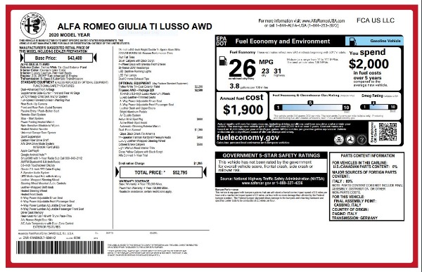 New 2020 Alfa Romeo Giulia Ti Lusso Q4 for sale Sold at Rolls-Royce Motor Cars Greenwich in Greenwich CT 06830 6