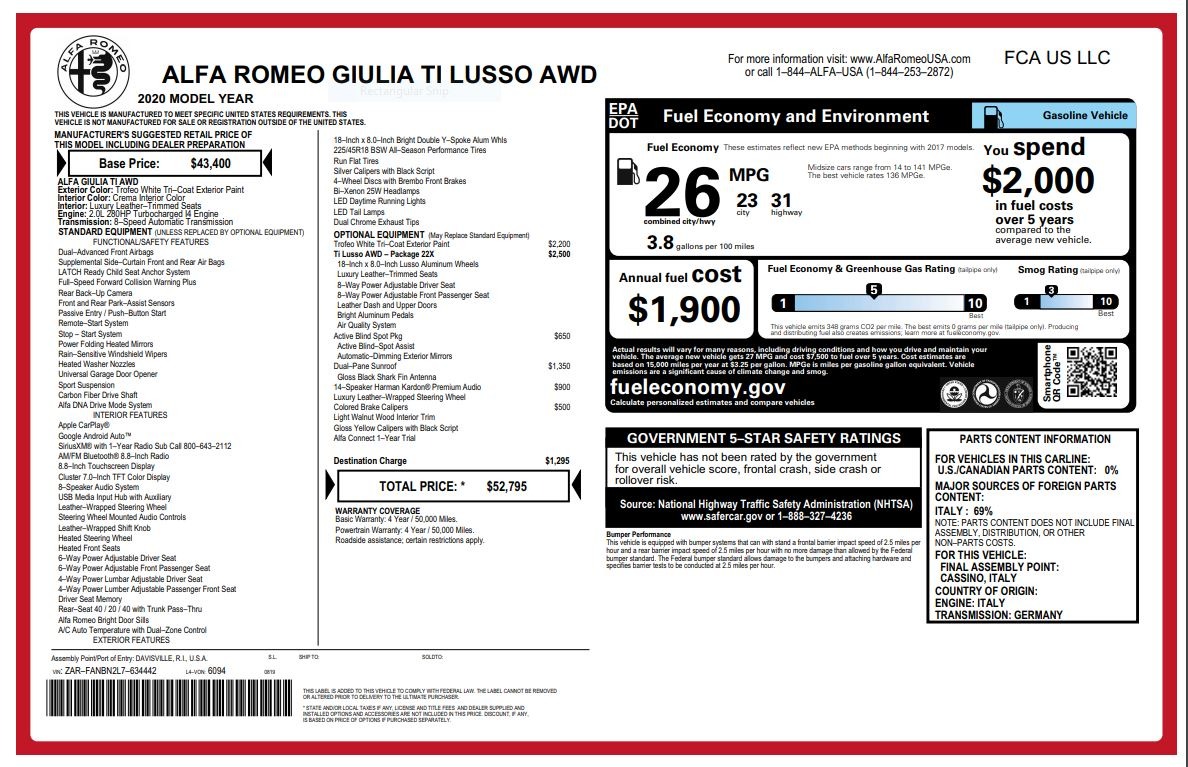 New 2020 Alfa Romeo Giulia Ti Lusso Q4 for sale Sold at Rolls-Royce Motor Cars Greenwich in Greenwich CT 06830 6