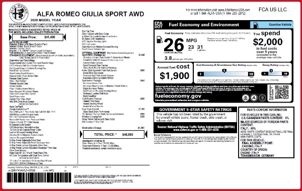 New 2020 Alfa Romeo Giulia Sport Q4 for sale Sold at Rolls-Royce Motor Cars Greenwich in Greenwich CT 06830 23