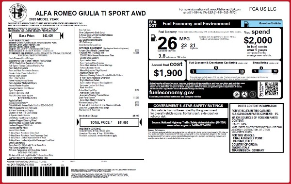 New 2020 Alfa Romeo Giulia Ti Sport Q4 for sale Sold at Rolls-Royce Motor Cars Greenwich in Greenwich CT 06830 2