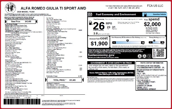 New 2020 Alfa Romeo Giulia Ti Sport Q4 for sale Sold at Rolls-Royce Motor Cars Greenwich in Greenwich CT 06830 28