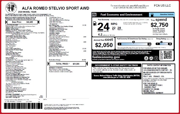 New 2020 Alfa Romeo Stelvio Sport Q4 for sale Sold at Rolls-Royce Motor Cars Greenwich in Greenwich CT 06830 2