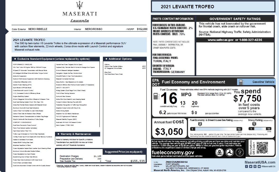 Used 2021 Maserati Levante Trofeo for sale $65,900 at Rolls-Royce Motor Cars Greenwich in Greenwich CT 06830 1