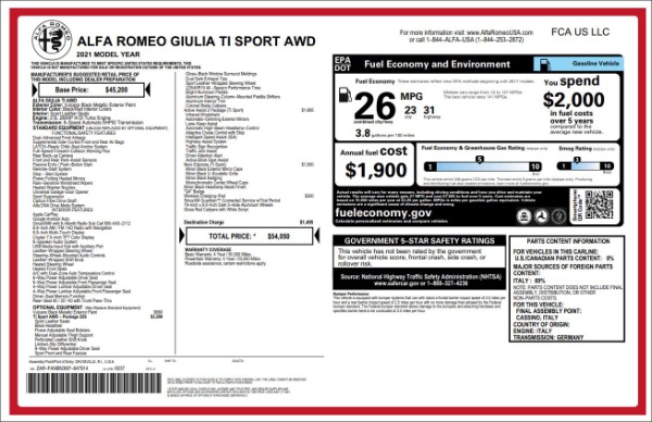 New 2021 Alfa Romeo Giulia Ti Sport Q4 for sale Sold at Rolls-Royce Motor Cars Greenwich in Greenwich CT 06830 19
