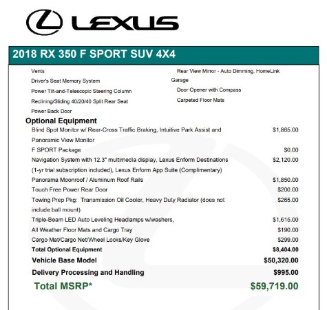 Used 2018 Lexus RX 350 F SPORT for sale Sold at Rolls-Royce Motor Cars Greenwich in Greenwich CT 06830 28