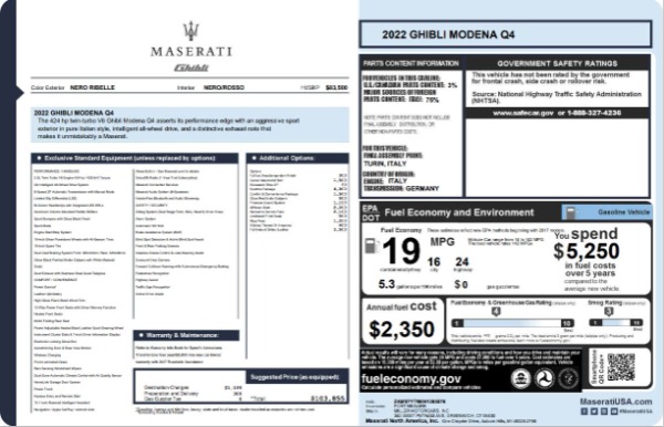 New 2022 Maserati Ghibli Modena Q4 for sale $103,855 at Rolls-Royce Motor Cars Greenwich in Greenwich CT 06830 19