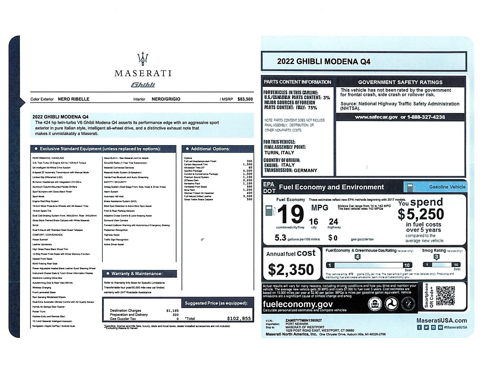 New 2022 Maserati Ghibli Modena Q4 for sale $102,855 at Rolls-Royce Motor Cars Greenwich in Greenwich CT 06830 1