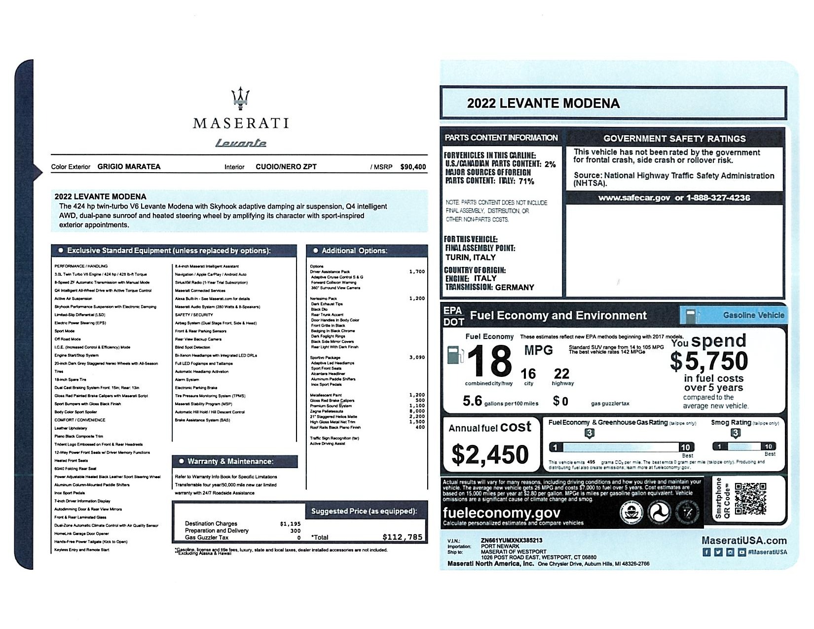 New 2022 Maserati Levante Modena for sale $112,785 at Rolls-Royce Motor Cars Greenwich in Greenwich CT 06830 1