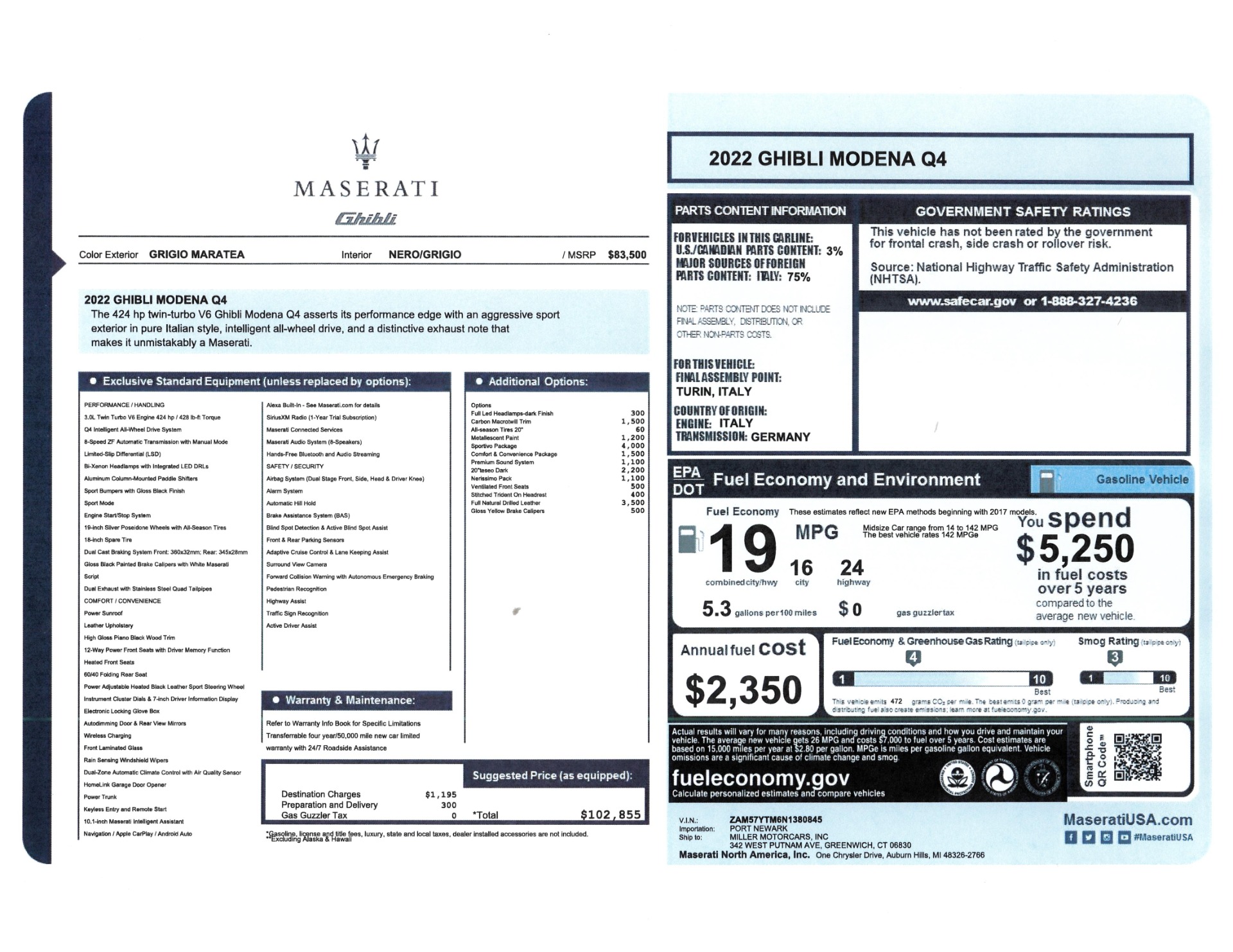 New 2022 Maserati Ghibli Modena Q4 for sale Sold at Rolls-Royce Motor Cars Greenwich in Greenwich CT 06830 1