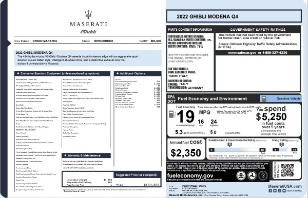 New 2022 Maserati Ghibli Modena Q4 for sale $103,855 at Rolls-Royce Motor Cars Greenwich in Greenwich CT 06830 22