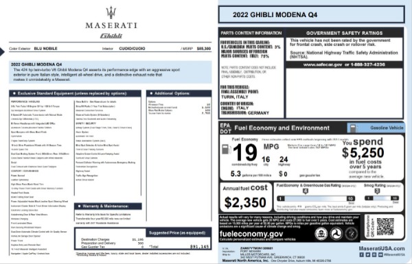 New 2022 Maserati Ghibli Modena Q4 for sale $91,145 at Rolls-Royce Motor Cars Greenwich in Greenwich CT 06830 2