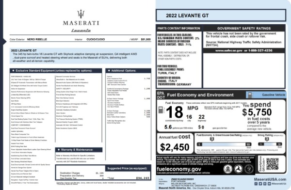 Used 2022 Maserati Levante GT for sale $52,900 at Rolls-Royce Motor Cars Greenwich in Greenwich CT 06830 23
