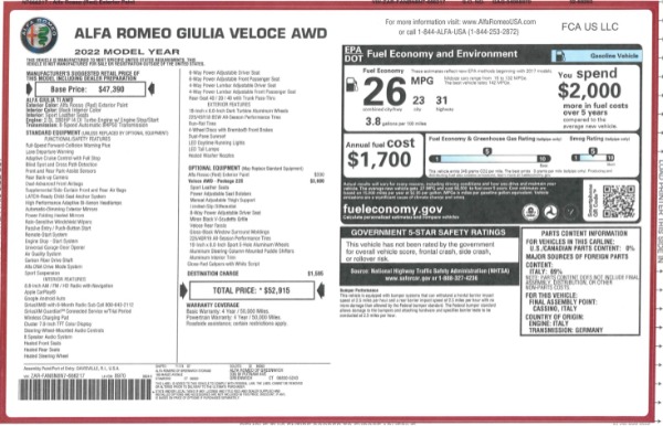 New 2022 Alfa Romeo Giulia Veloce for sale $52,915 at Rolls-Royce Motor Cars Greenwich in Greenwich CT 06830 25