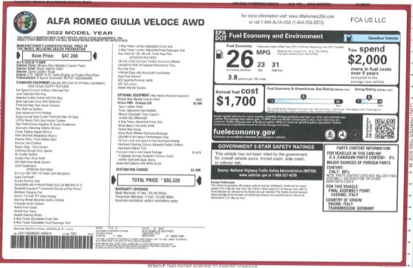 New 2022 Alfa Romeo Giulia Veloce for sale $55,220 at Rolls-Royce Motor Cars Greenwich in Greenwich CT 06830 26
