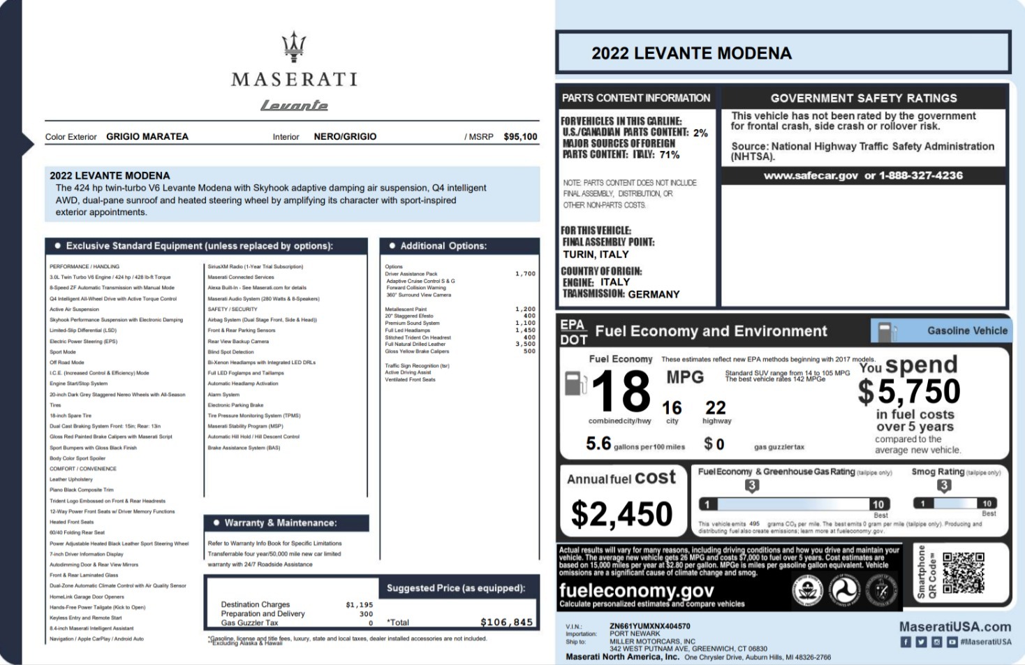 Used 2022 Maserati Levante Modena for sale Call for price at Rolls-Royce Motor Cars Greenwich in Greenwich CT 06830 1