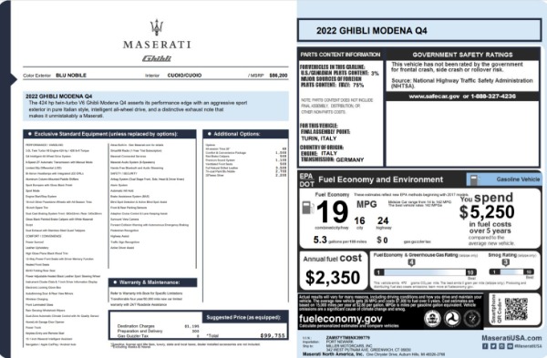 New 2022 Maserati Ghibli Modena Q4 for sale $99,755 at Rolls-Royce Motor Cars Greenwich in Greenwich CT 06830 24
