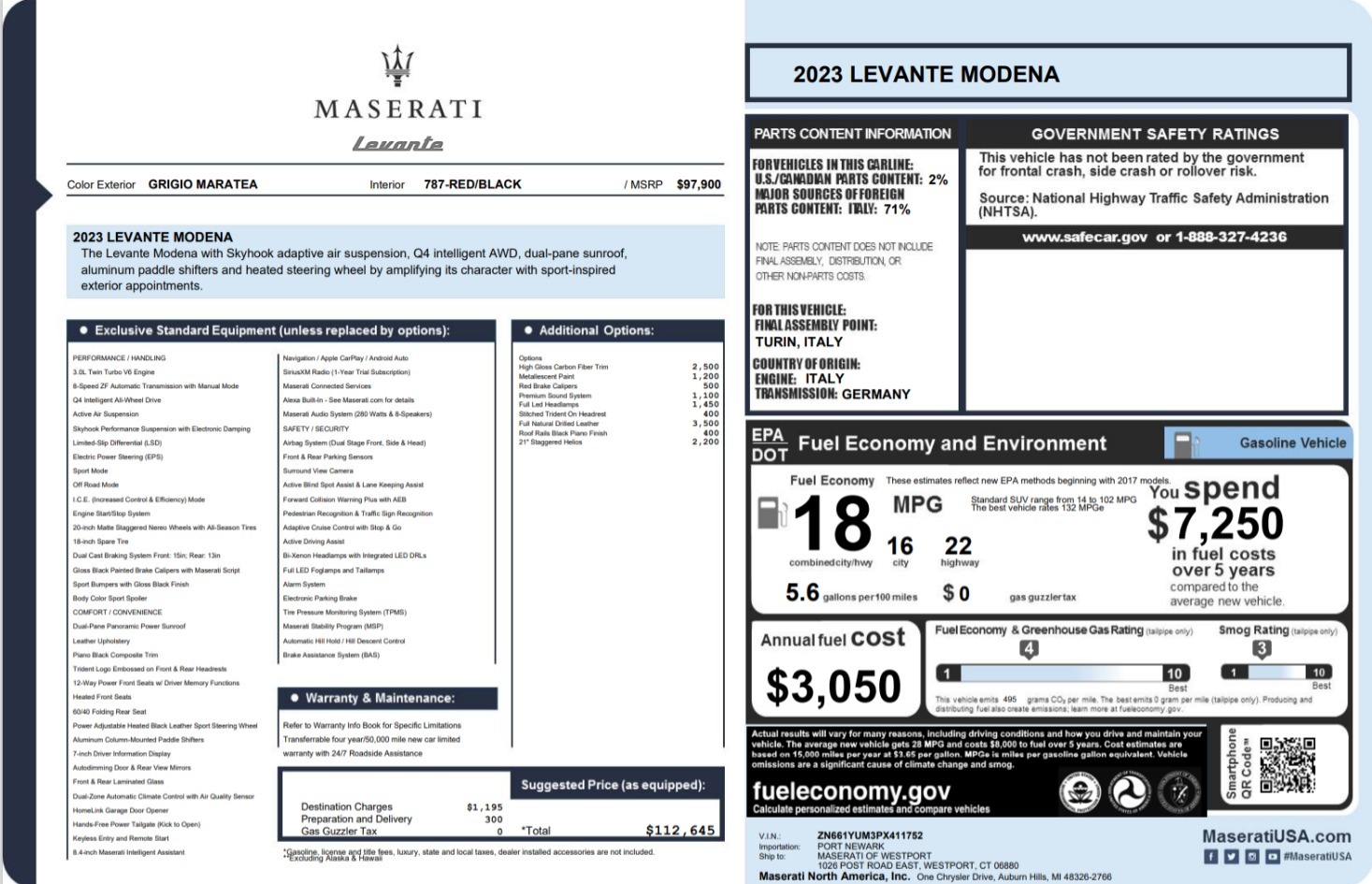 Used 2023 Maserati Levante Modena for sale $51,900 at Rolls-Royce Motor Cars Greenwich in Greenwich CT 06830 1
