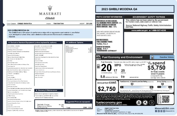 New 2023 Maserati Ghibli Modena Q4 for sale $98,155 at Rolls-Royce Motor Cars Greenwich in Greenwich CT 06830 21