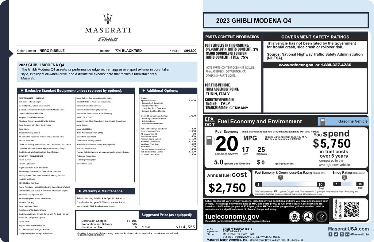 Used 2023 Maserati Ghibli Modena Q4 for sale Call for price at Rolls-Royce Motor Cars Greenwich in Greenwich CT 06830 1