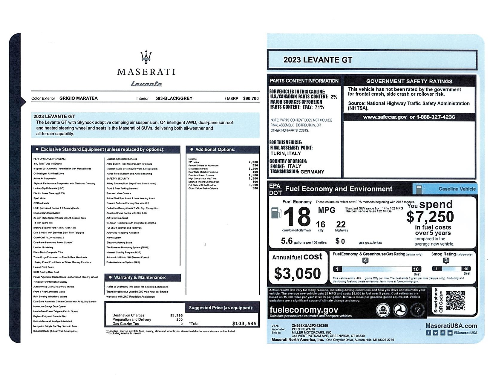 Used 2023 Maserati Levante GT for sale $39,900 at Rolls-Royce Motor Cars Greenwich in Greenwich CT 06830 1