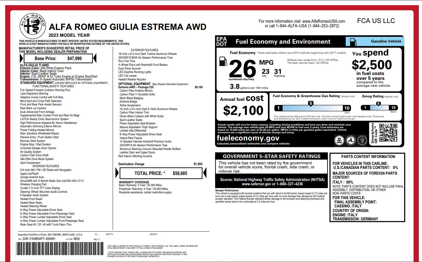 Used 2023 Alfa Romeo Giulia Estrema for sale Call for price at Rolls-Royce Motor Cars Greenwich in Greenwich CT 06830 1