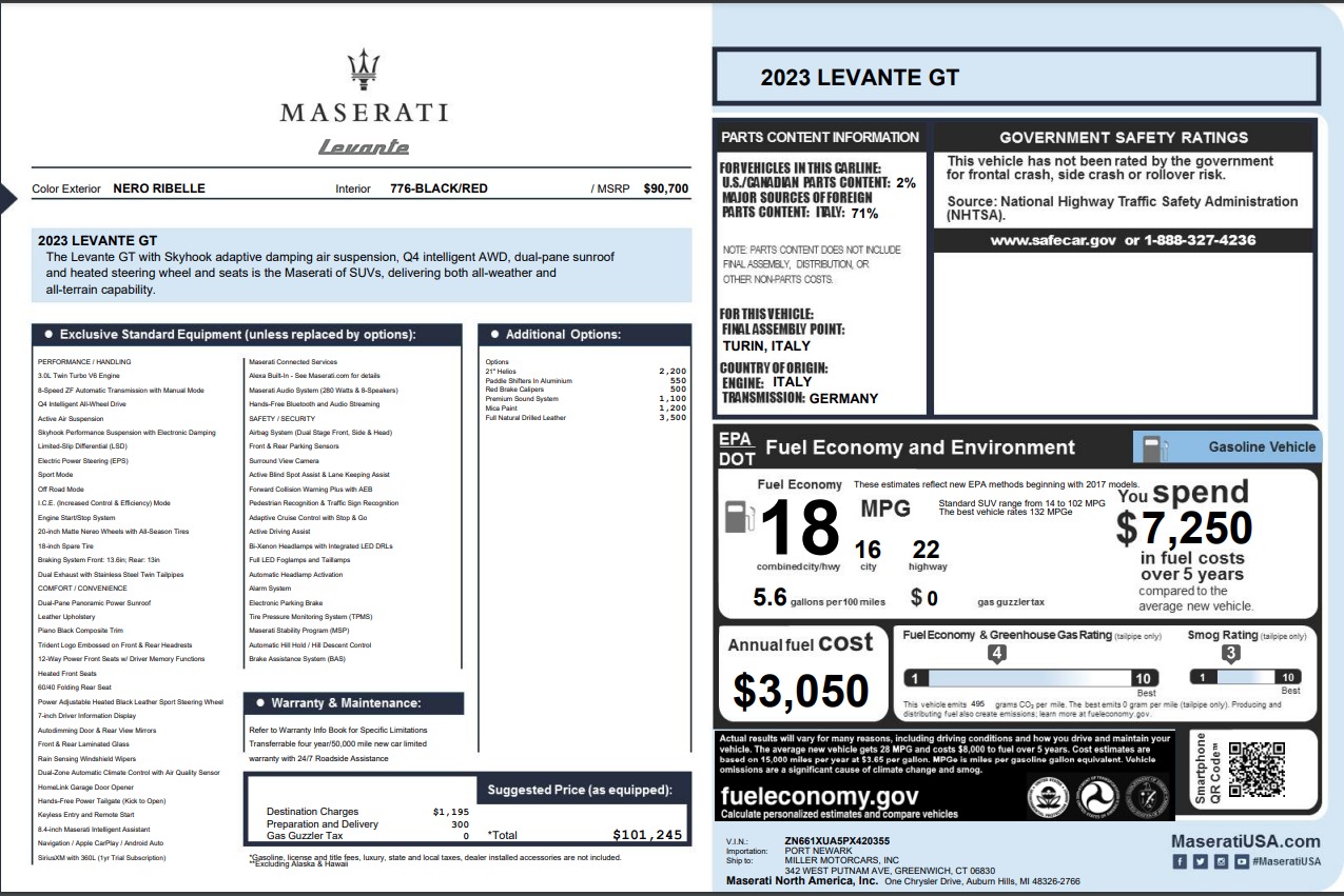 Used 2023 Maserati Levante GT for sale Call for price at Rolls-Royce Motor Cars Greenwich in Greenwich CT 06830 1
