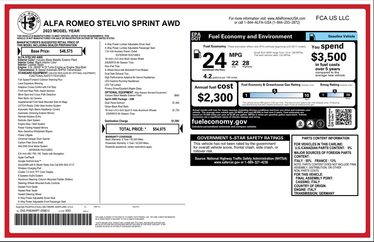 Used 2023 Alfa Romeo Stelvio Sprint for sale $29,900 at Rolls-Royce Motor Cars Greenwich in Greenwich CT 06830 1
