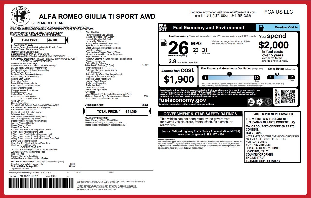 Used 2021 Alfa Romeo Giulia Ti Sport for sale $39,900 at Rolls-Royce Motor Cars Greenwich in Greenwich CT 06830 1