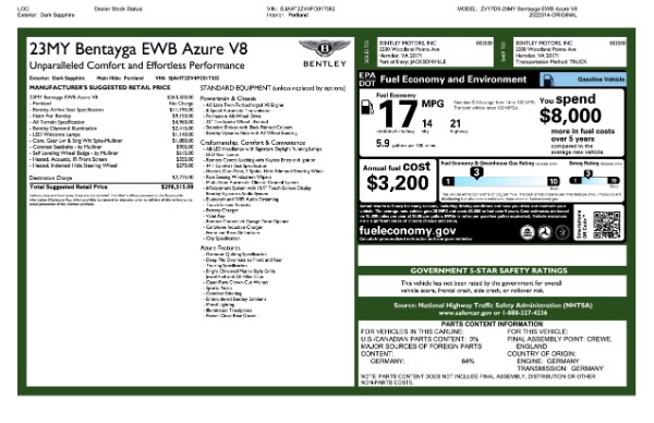 New 2023 Bentley Bentayga EWB Azure V8 for sale $251,900 at Rolls-Royce Motor Cars Greenwich in Greenwich CT 06830 26