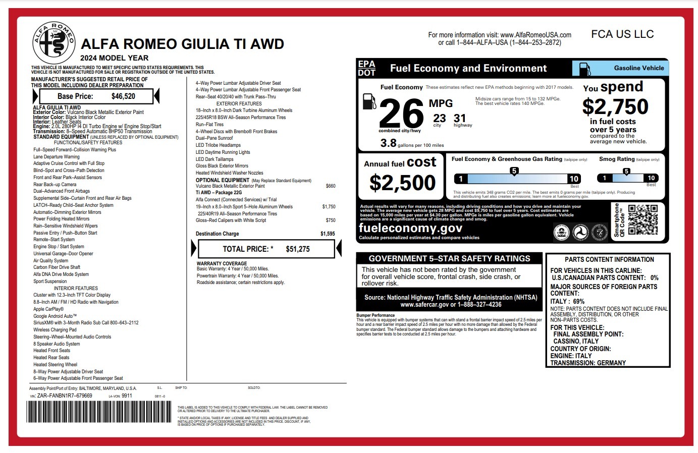 New 2024 Alfa Romeo Giulia Ti for sale $51,275 at Rolls-Royce Motor Cars Greenwich in Greenwich CT 06830 1
