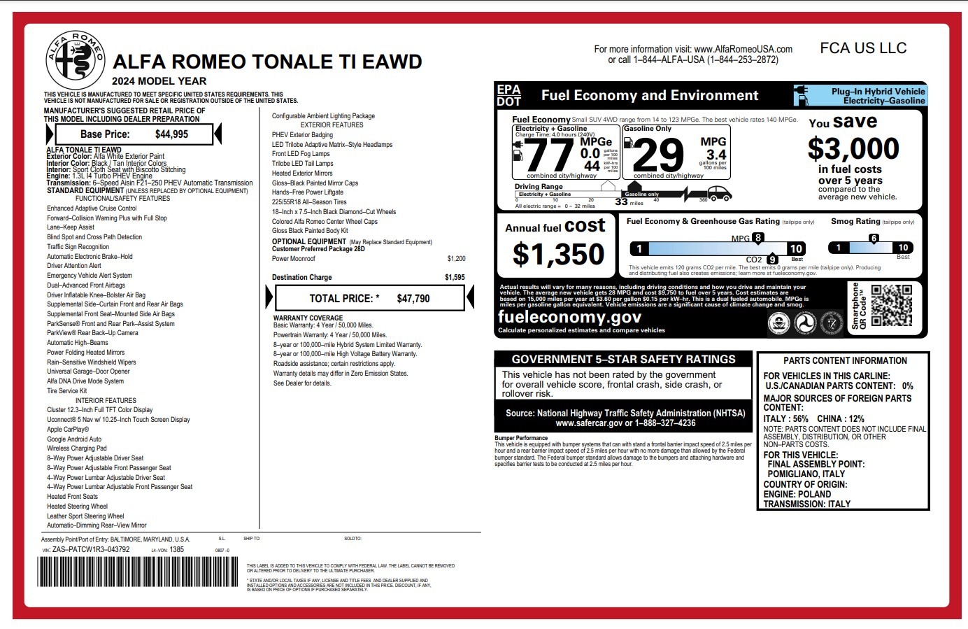 New 2024 Alfa Romeo Tonale Ti for sale $47,790 at Rolls-Royce Motor Cars Greenwich in Greenwich CT 06830 1