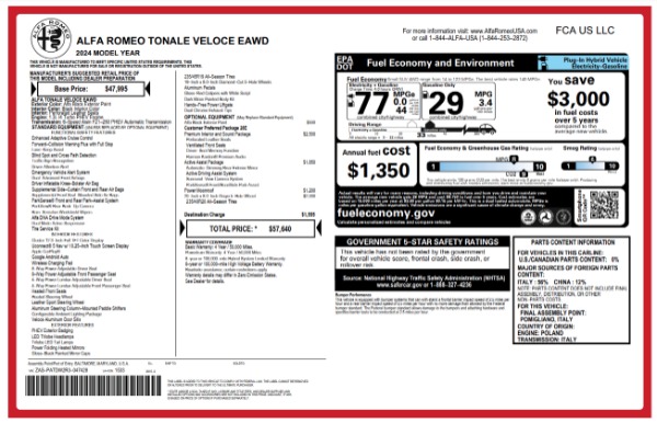 New 2024 Alfa Romeo Tonale Veloce for sale $57,640 at Rolls-Royce Motor Cars Greenwich in Greenwich CT 06830 22