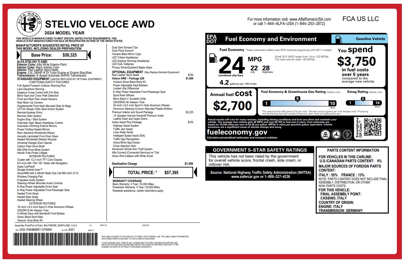 New 2024 Alfa Romeo Stelvio Veloce for sale Sold at Rolls-Royce Motor Cars Greenwich in Greenwich CT 06830 1