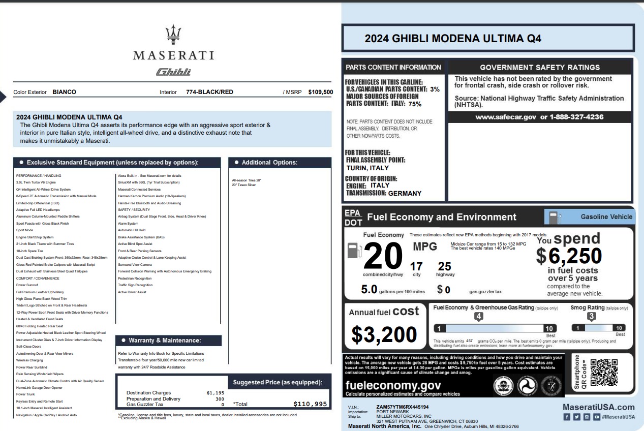 New 2024 Maserati Ghibli Modena Ultima Q4 for sale Sold at Rolls-Royce Motor Cars Greenwich in Greenwich CT 06830 1