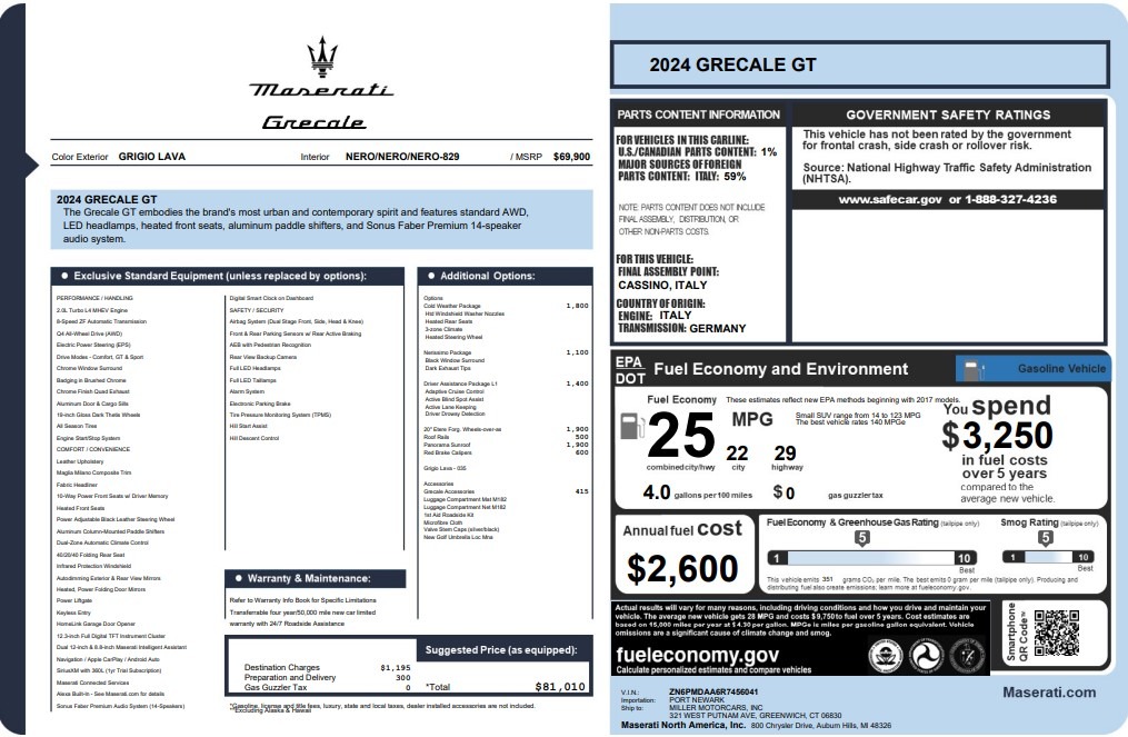 New 2024 Maserati Grecale GT for sale Sold at Rolls-Royce Motor Cars Greenwich in Greenwich CT 06830 1