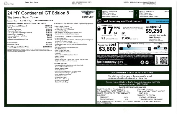 New 2024 Bentley Continental GT Edition 8 for sale $245,230 at Rolls-Royce Motor Cars Greenwich in Greenwich CT 06830 28
