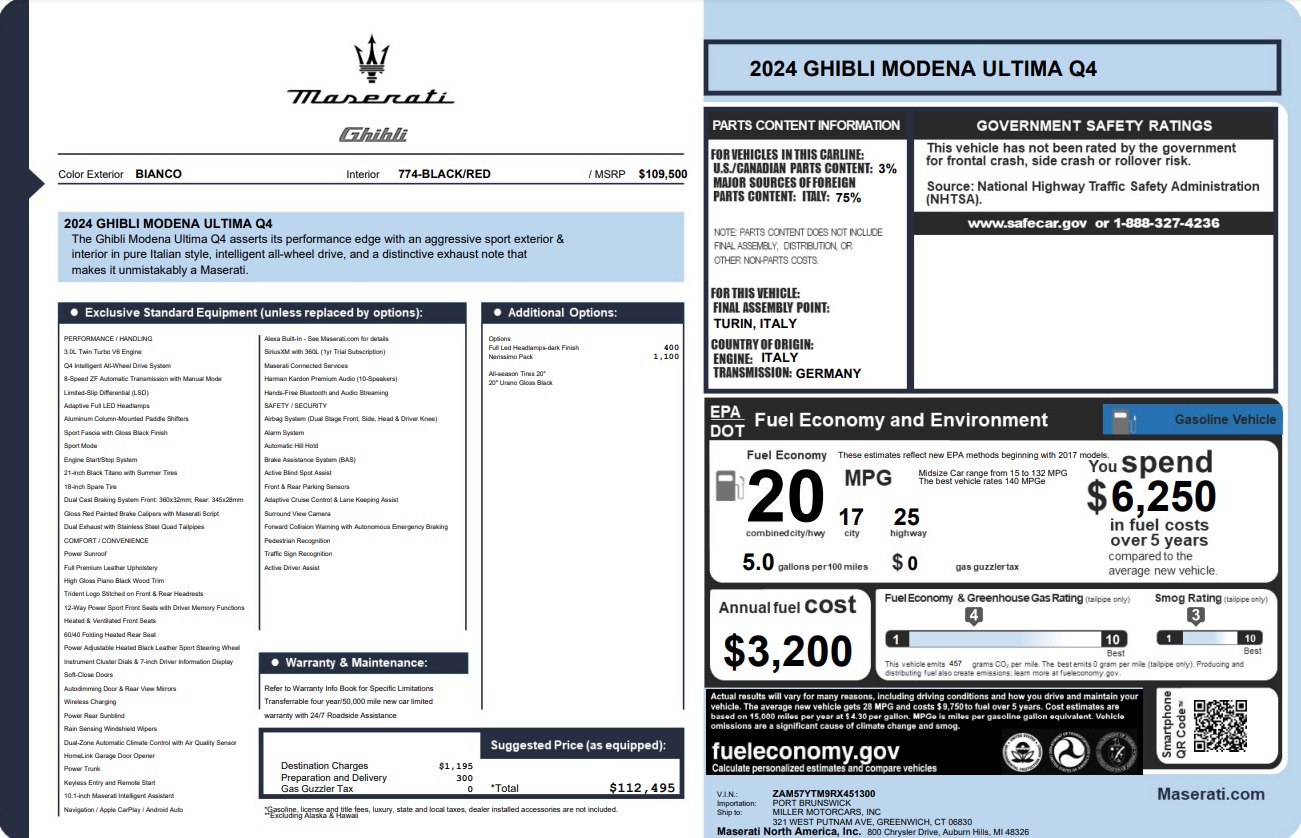 New 2024 Maserati Ghibli Modena Ultima Q4 for sale Sold at Rolls-Royce Motor Cars Greenwich in Greenwich CT 06830 1