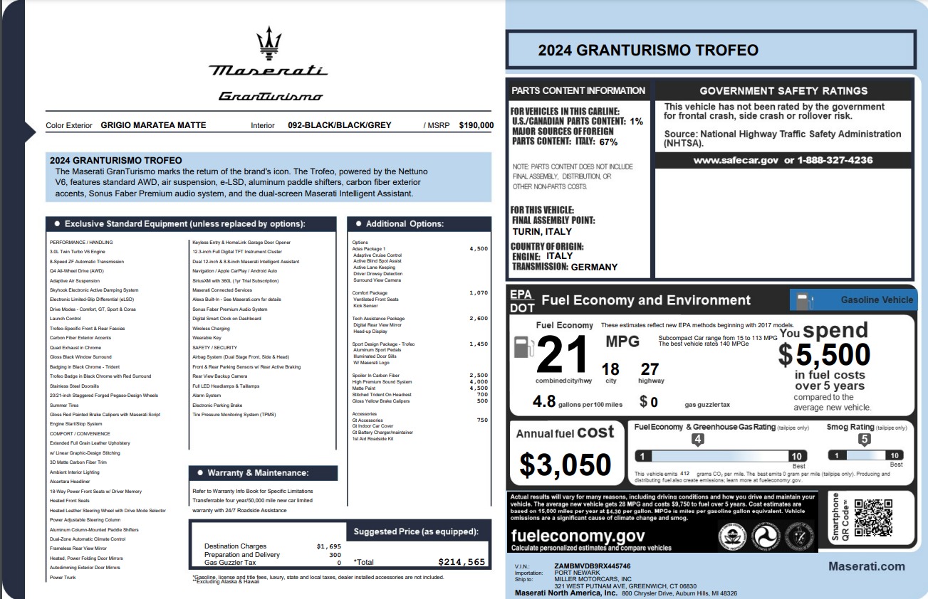 New 2024 Maserati GranTurismo Trofeo for sale Sold at Rolls-Royce Motor Cars Greenwich in Greenwich CT 06830 1