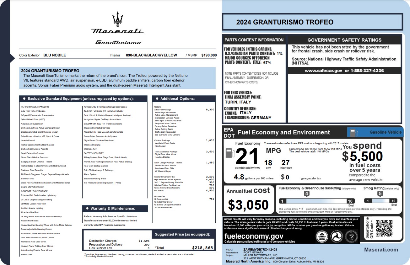 New 2024 Maserati GranTurismo Trofeo for sale Sold at Rolls-Royce Motor Cars Greenwich in Greenwich CT 06830 1