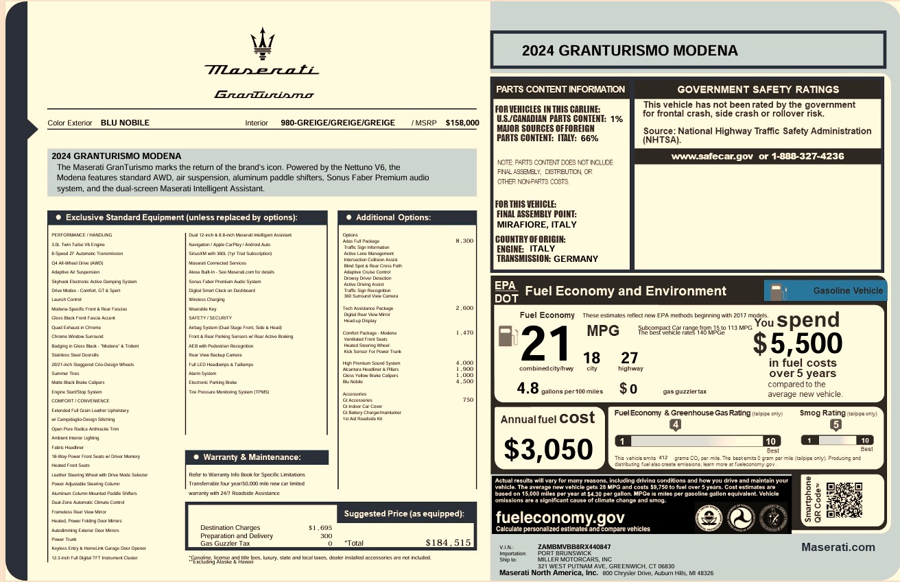 Used 2024 Maserati GranTurismo Modena for sale Call for price at Rolls-Royce Motor Cars Greenwich in Greenwich CT 06830 1