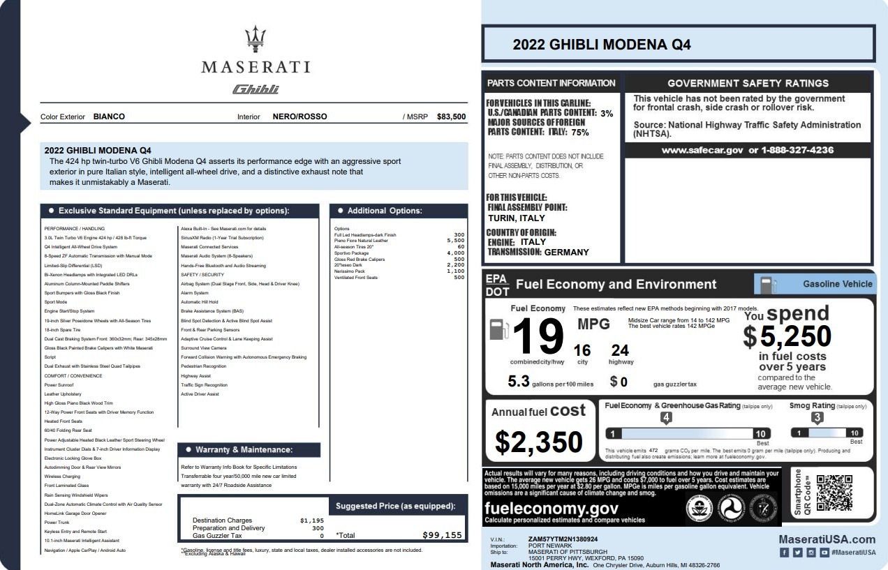 Used 2022 Maserati Ghibli Modena Q4 for sale Call for price at Rolls-Royce Motor Cars Greenwich in Greenwich CT 06830 1