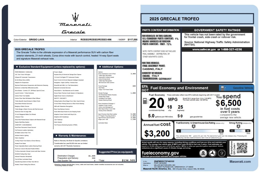 New 2025 Maserati Grecale Trofeo for sale $136,505 at Rolls-Royce Motor Cars Greenwich in Greenwich CT 06830 1