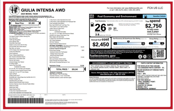 New 2025 Alfa Romeo Giulia Intensa for sale $50,568 at Rolls-Royce Motor Cars Greenwich in Greenwich CT 06830 18