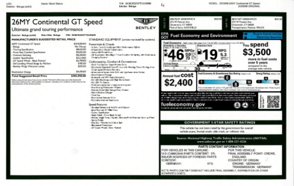 New 2026 Bentley Continental GT Speed for sale $382,950 at Rolls-Royce Motor Cars Greenwich in Greenwich CT 06830 26