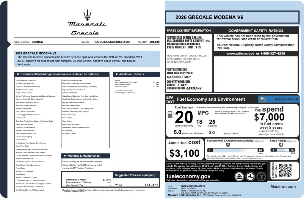New 2026 Maserati Grecale Modena for sale $91,455 at Rolls-Royce Motor Cars Greenwich in Greenwich CT 06830 1